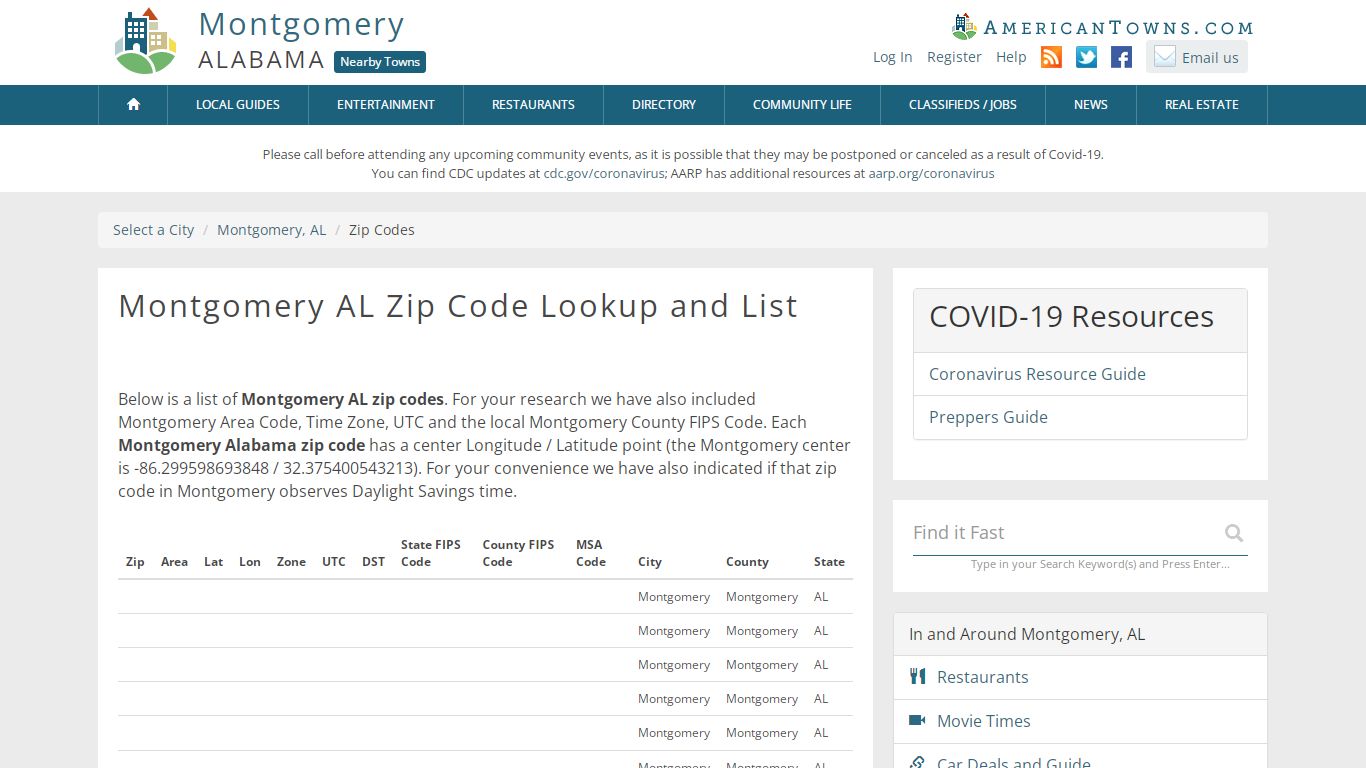 Montgomery Alabama Zip Codes - Zip Code Lookup