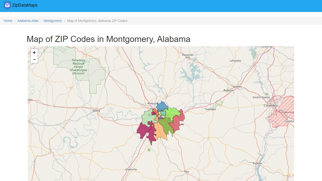 Map of ZIP Codes in Montgomery, Alabama - Zipdatamaps.com