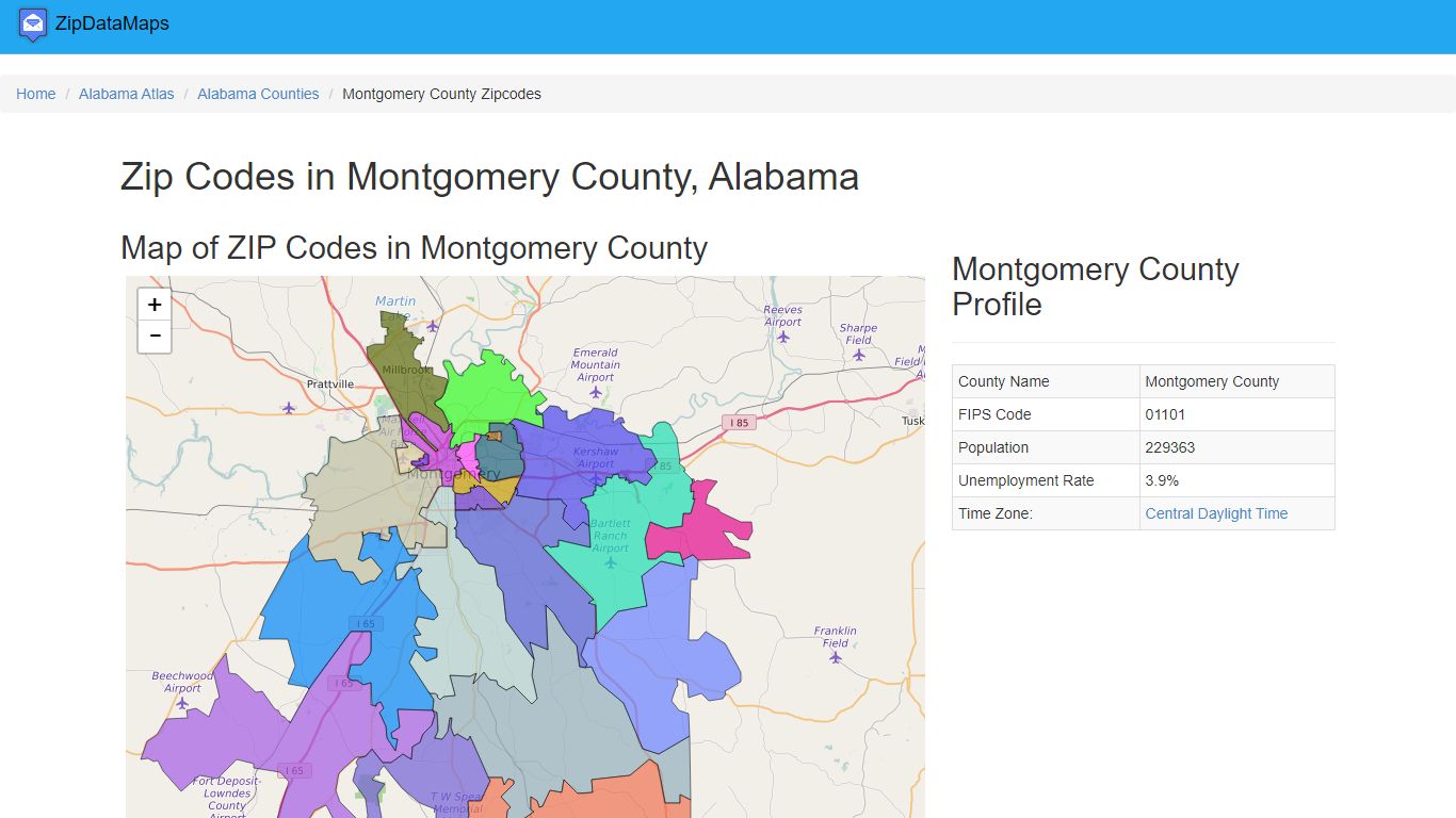 Zip Codes in Montgomery County, Alabama - Zipdatamaps.com